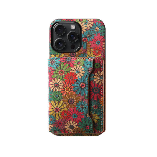 Vintage Floral seasons Leather Wallet Case – Boho Chic Protection for iPhone Case