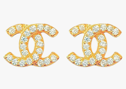 Double c logo stud with zirconia gold tone