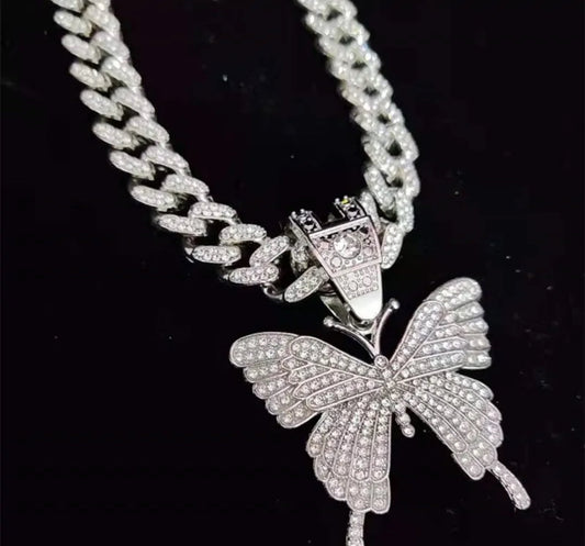 Ice out Bling Butterfly pendant Necklace