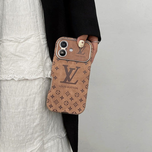 Lou Brown & Black Color Leather iPhone Case