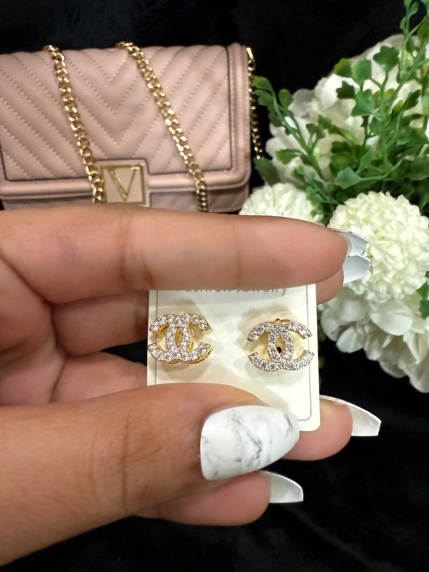 Double C gold plated with zircon earrings