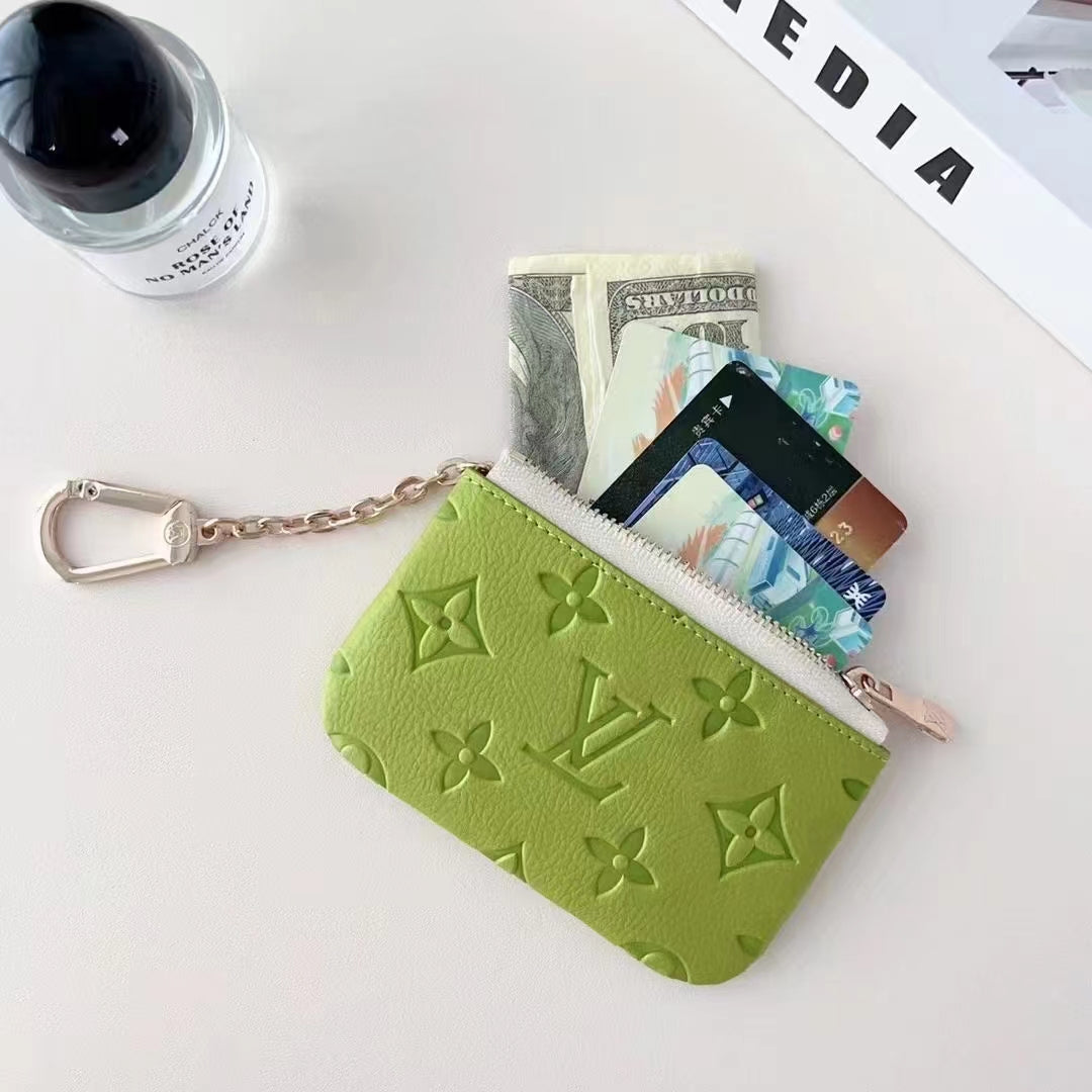 Colorful Lou-Inspired Embossed Coin Pouch Collection with Chain Clip