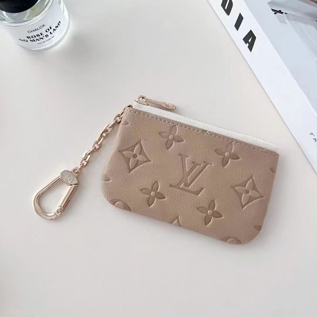 Colorful Lou-Inspired Embossed Coin Pouch Collection with Chain Clip