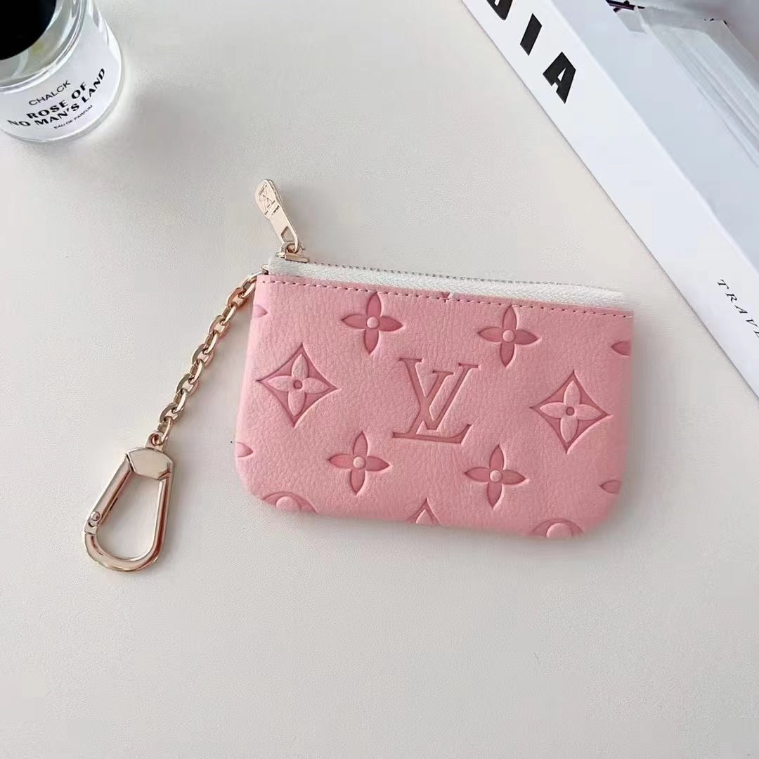 Colorful Lou-Inspired Embossed Coin Pouch Collection with Chain Clip