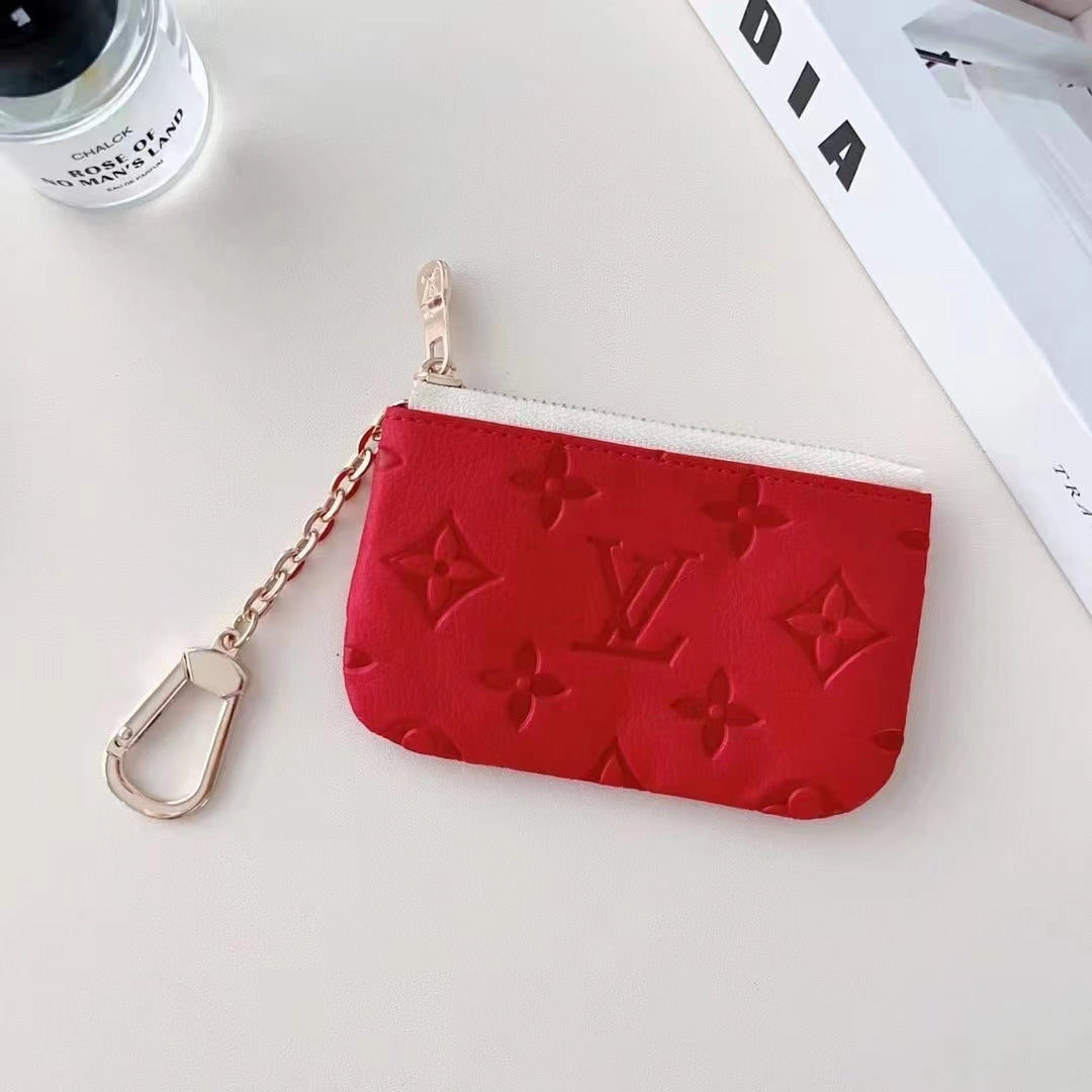 Colorful Lou-Inspired Embossed Coin Pouch Collection with Chain Clip