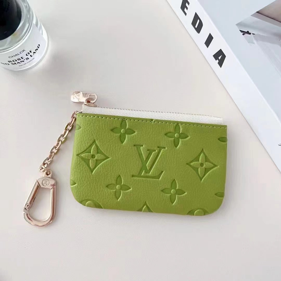 Colorful Lou-Inspired Embossed Coin Pouch Collection with Chain Clip