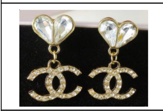 Double CC with Heart shape zircon diamond earrings