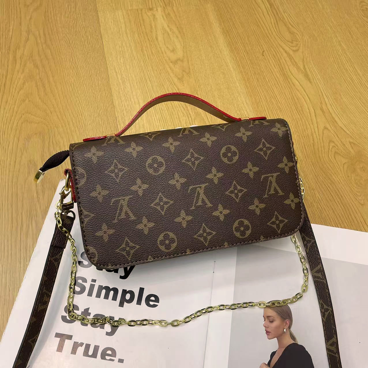 Vintage Lock Chain Shoulder Bag – Classic Monogram Design