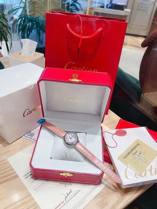 Cartier Rectangular Gold - Toned Watch with Red Pouch