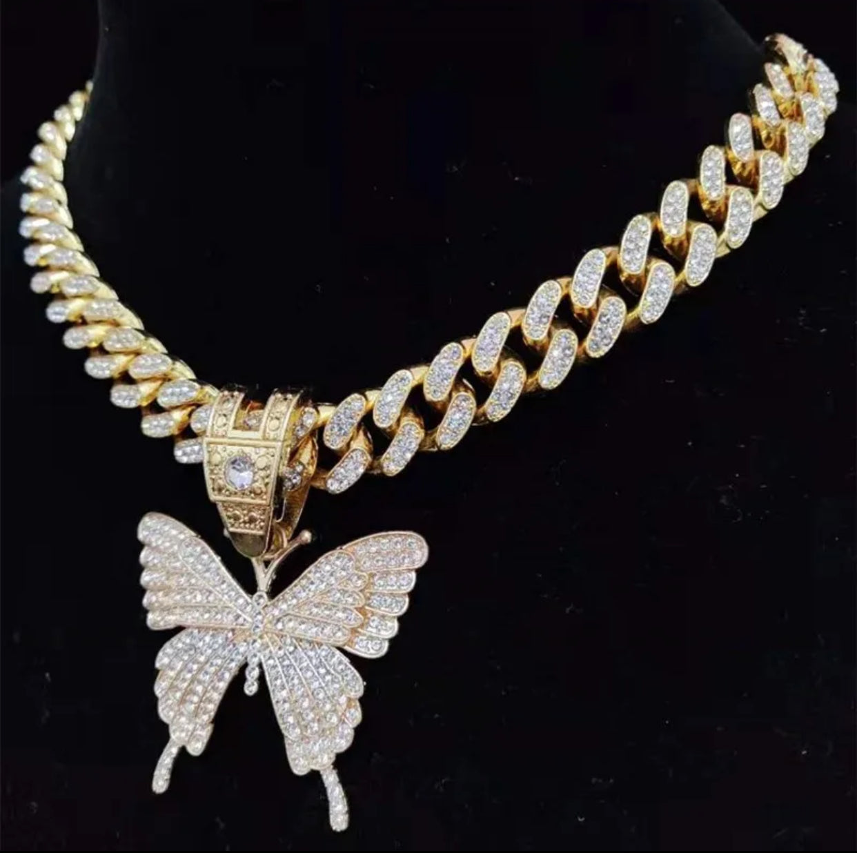 Ice out Bling Butterfly pendant Necklace