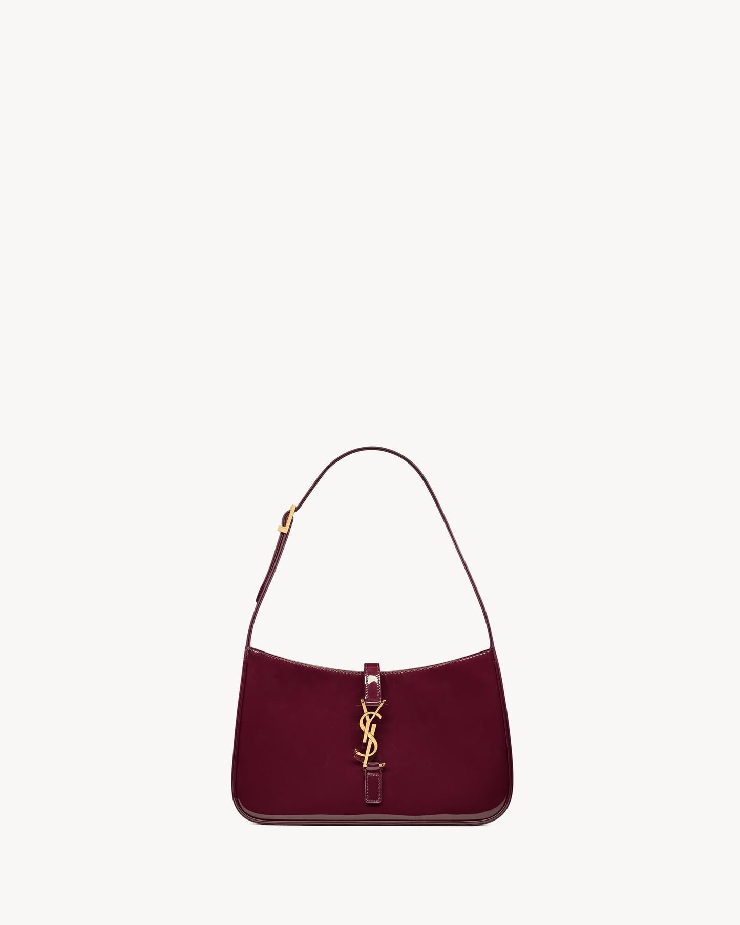 Saint Laurent Le 5 à 7 Patent Leather Hobo – Burgundy Elegance