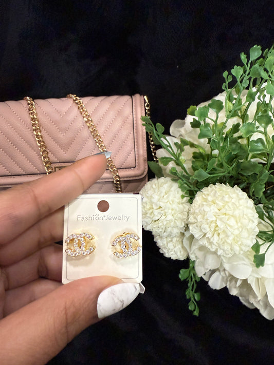 Double C gold plated with zircon earrings