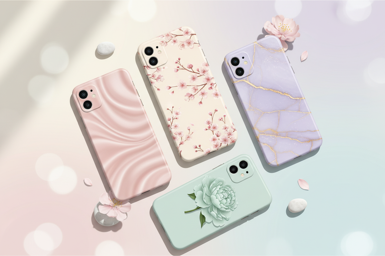 帮我 生成一个适用于手机壳品类的封面海报 风格要偏温柔一点对的