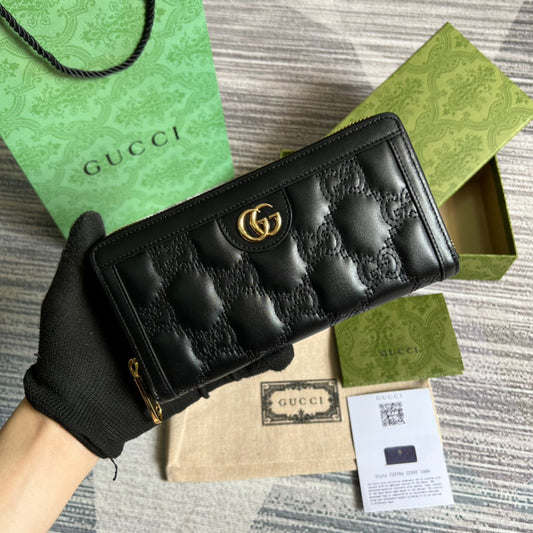 Matelassé Zip-Around Wallet Black For Women‎ 723784 UM8IG 1000 7.6 in/ 19.5 cm