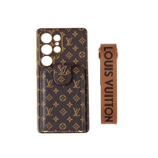 Luxury Monogram Leather Multi-Function Phone Case with Wrist Strap
