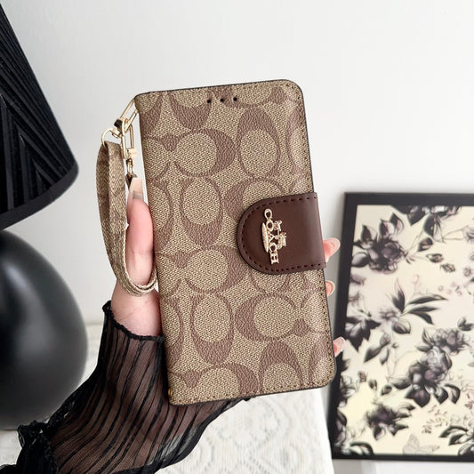 Coach iPhone Case  Leather Flip Case with Card Holder Brown-PTK241622