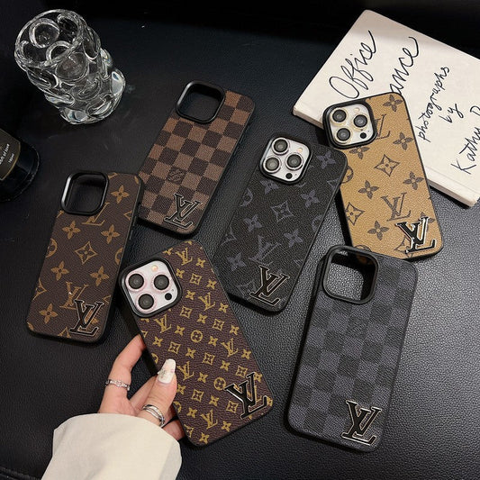 Lou Black Logo Leather iPhone Case