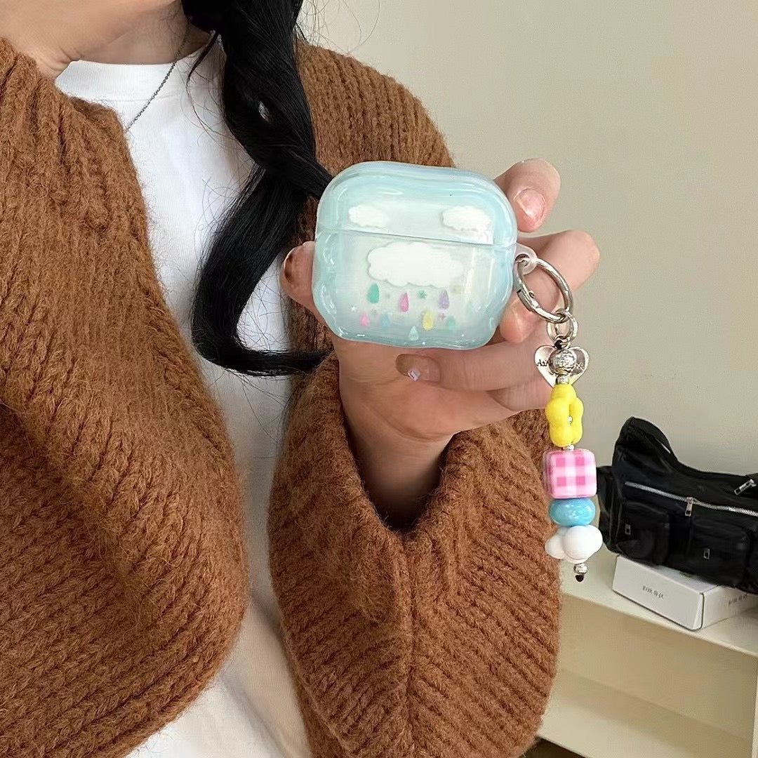 Blue Cloud AirPods Case with Beaded Charm