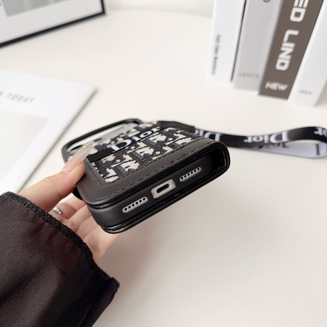 CD Elegant Pattern Wallet iPhone Case with Detachable Wrist Strap