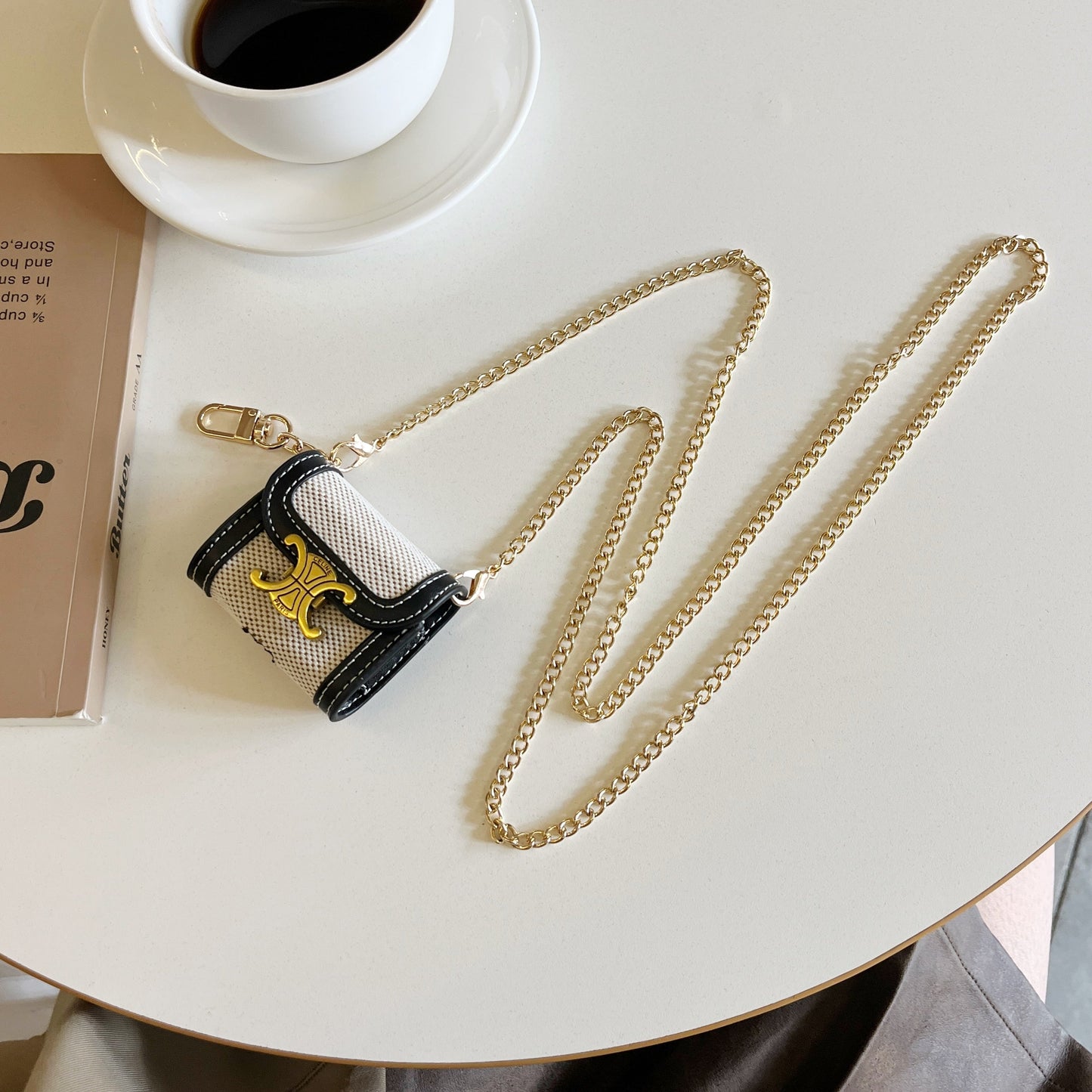 Luxury Leather Keychain AirPods Case with Gold Hardware