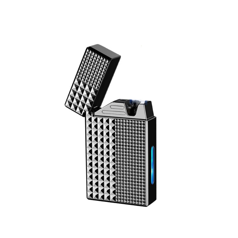 A lighter with four intelligent ignition methods: voice control, air flow, gravity, and strike.