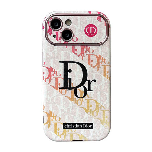 CD White & Brown Color Leather iPhone Case