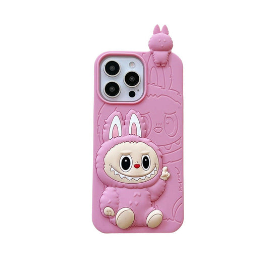 Cute Cartoon Labubu 3d Silicon Case | Brown Pink - iPhone Case