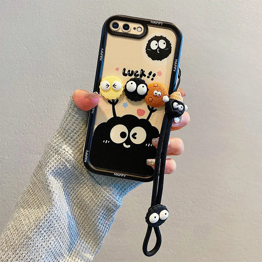 3D Cartoon Labubu Fur Phone Case for Samsung With Strap Plush Kuromi Toy Soft Cover