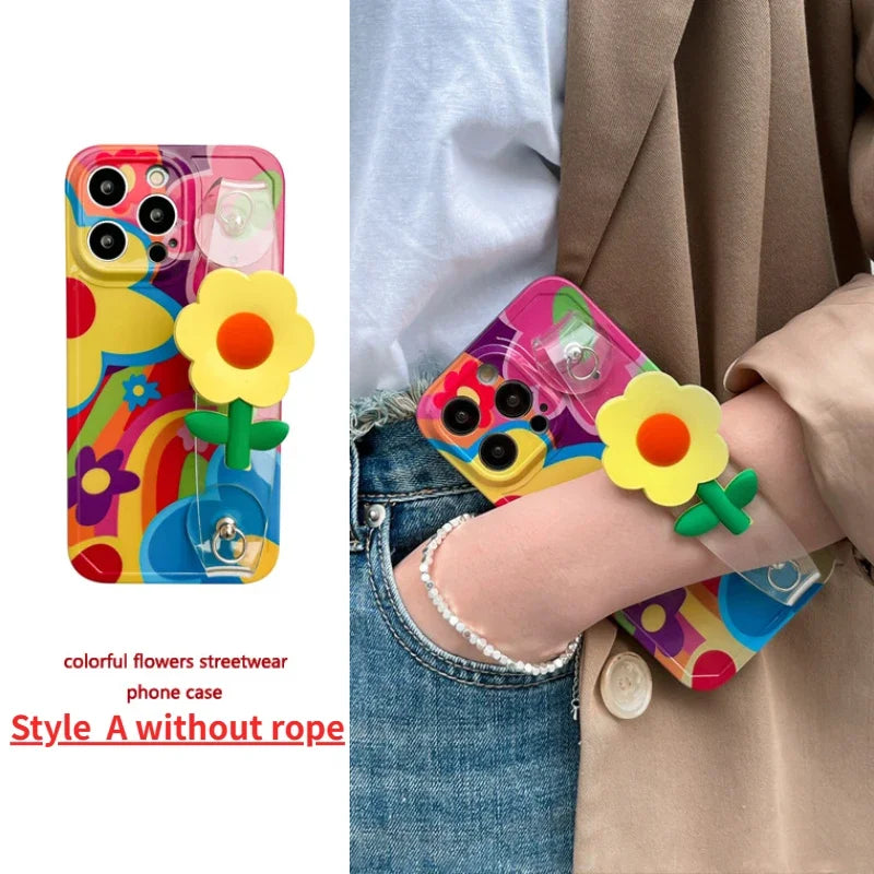 Flower With Lanyard Neck Strap  Silicone  iPhone Case