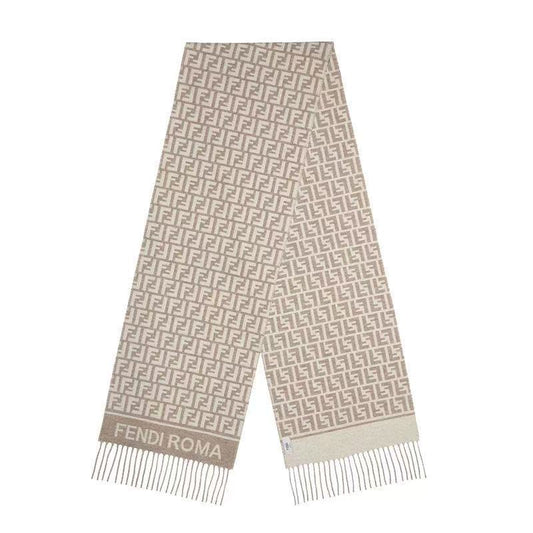 Light-tone geometric-textured knitted scarf, fringed-edge thermal shawl