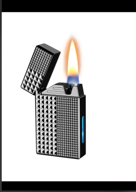 A lighter with four intelligent ignition methods: voice control, air flow, gravity, and strike.