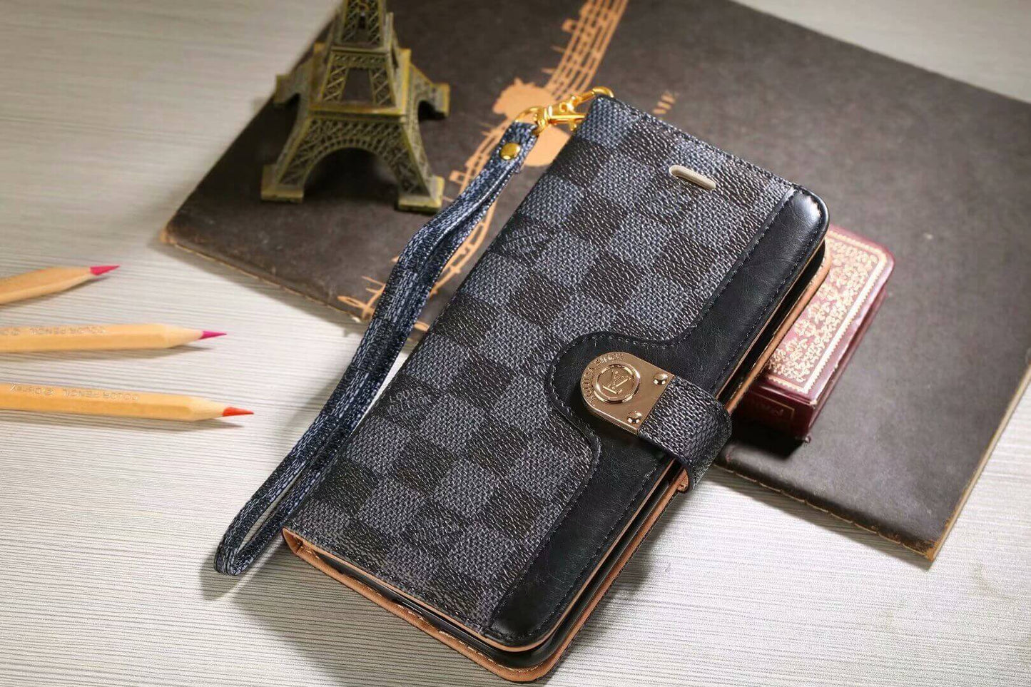 Lou Monogram Wallet Case for Samsung – Black Checkerboard